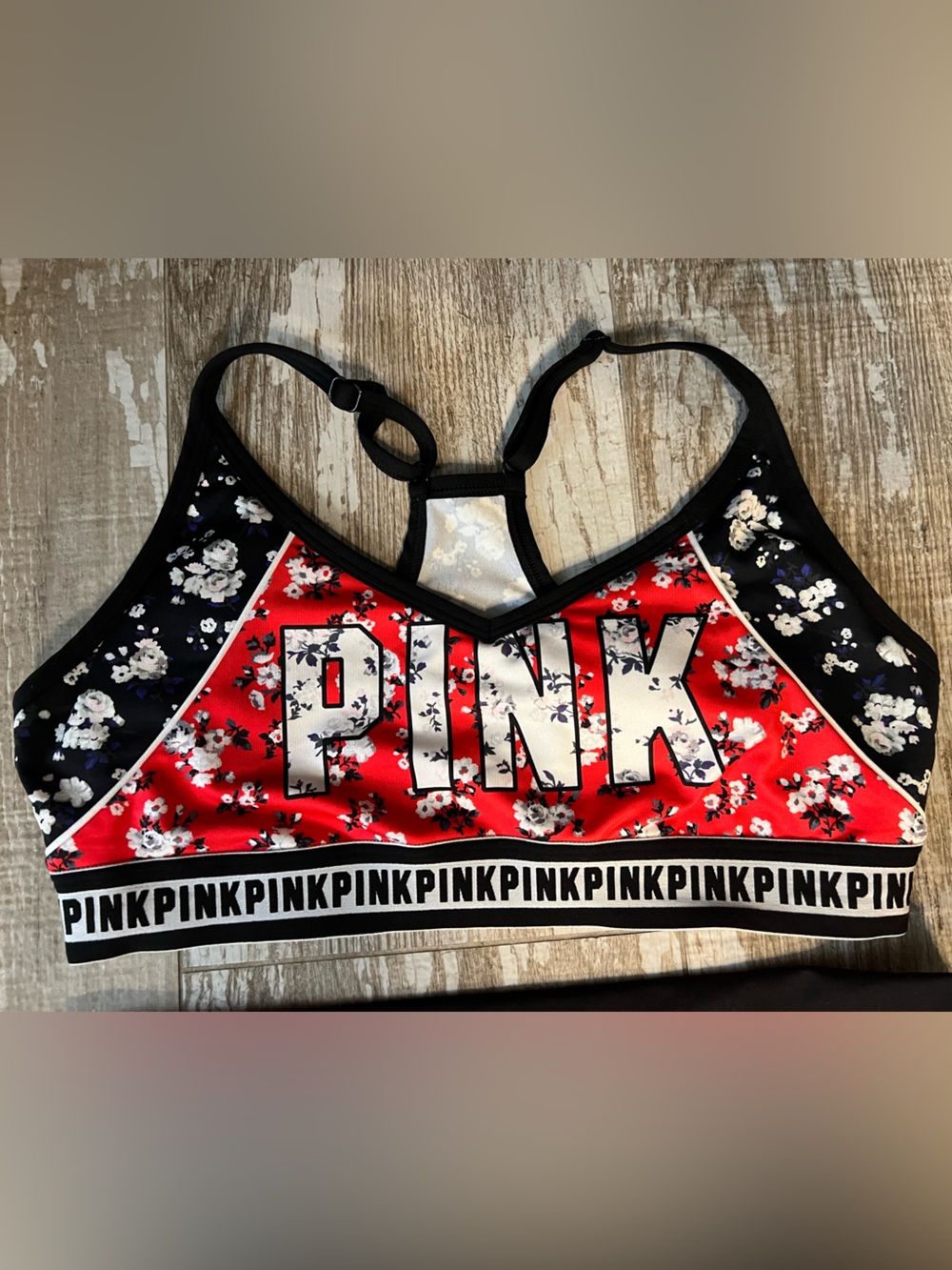 PINK VS Bikini! Gym to Swim Active Red/Black Floral Top & Red/Black Bottom Sz-L! - Picture 3 of 8